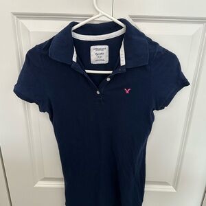 Y2K VINTAGE American Eagle Outfitters Dark Blue Polo with Pink Logo
